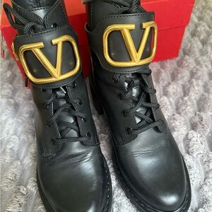 Valentino Black Boots with Gold Accent
